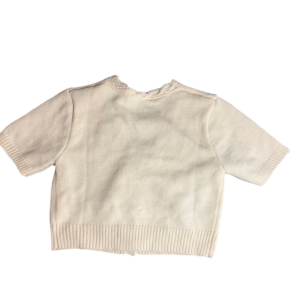 Cropped Cardigan Cream Floral Embroidered Short Sleeve Small Cottagecore Teacher - Picture 2 of 7